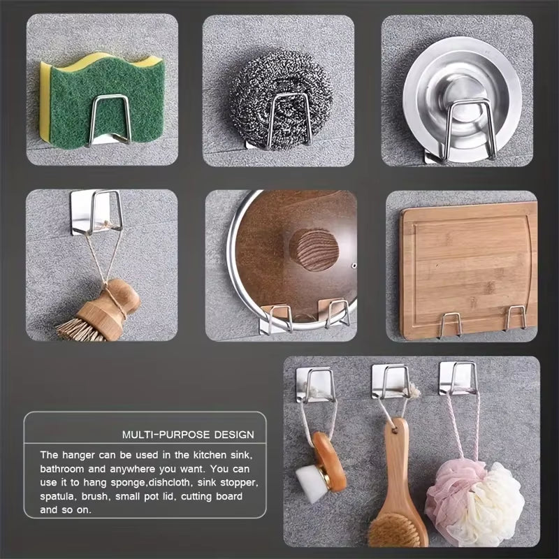 Kitchen Sponges Holder Stainless Steel Sink Sponges Drain Drying Rack Self Adhesive Storage Holder Wall Hooks Kitchen Organizer