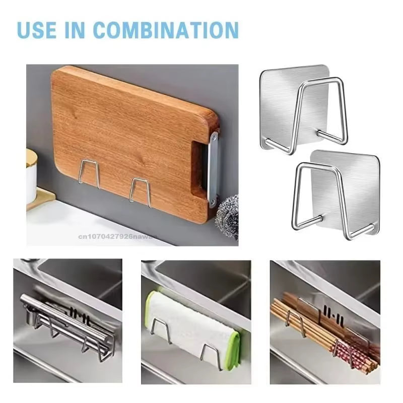 Kitchen Sponges Holder Stainless Steel Sink Sponges Drain Drying Rack Self Adhesive Storage Holder Wall Hooks Kitchen Organizer
