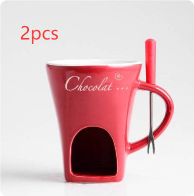 EaseKitch™ Personal Fondue Mug Set — Mini Chocolate, Cheese & Butter Melter Cup with Warmer Stand