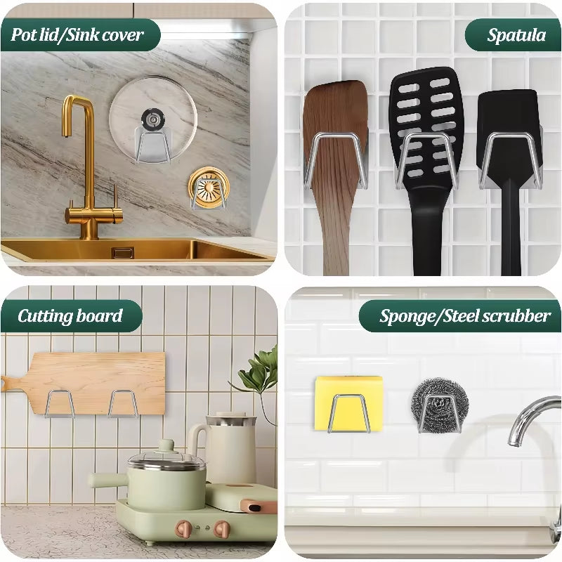 Kitchen Sponges Holder Stainless Steel Sink Sponges Drain Drying Rack Self Adhesive Storage Holder Wall Hooks Kitchen Organizer