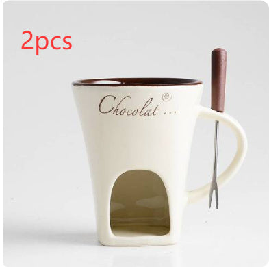 EaseKitch™ Personal Fondue Mug Set — Mini Chocolate, Cheese & Butter Melter Cup with Warmer Stand