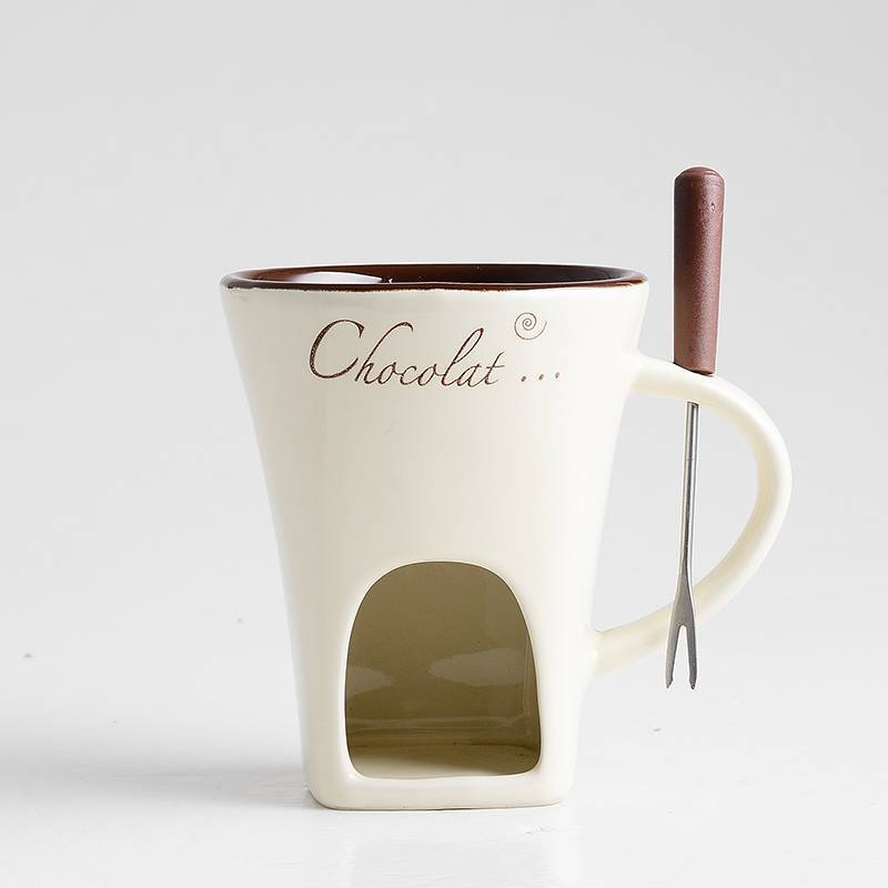 EaseKitch™ Personal Fondue Mug Set — Mini Chocolate, Cheese & Butter Melter Cup with Warmer Stand