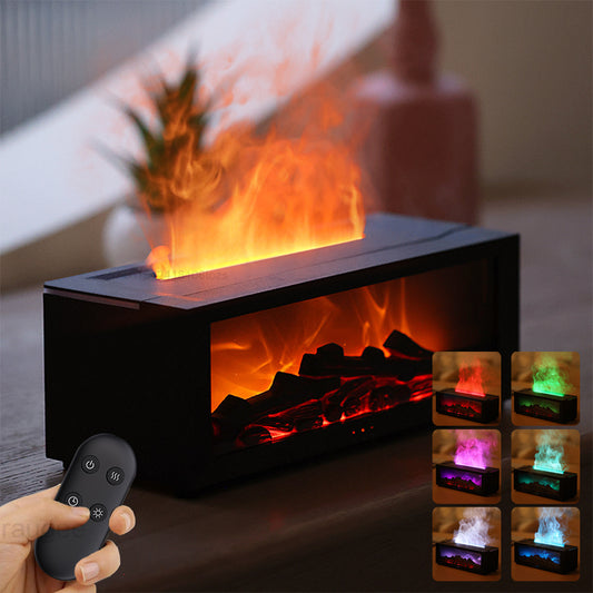 New Flame Aromatherapy Diffuser – 3D Fire Effect Humidifier with Essential Oils | Relaxing Home Fireplace Vibes