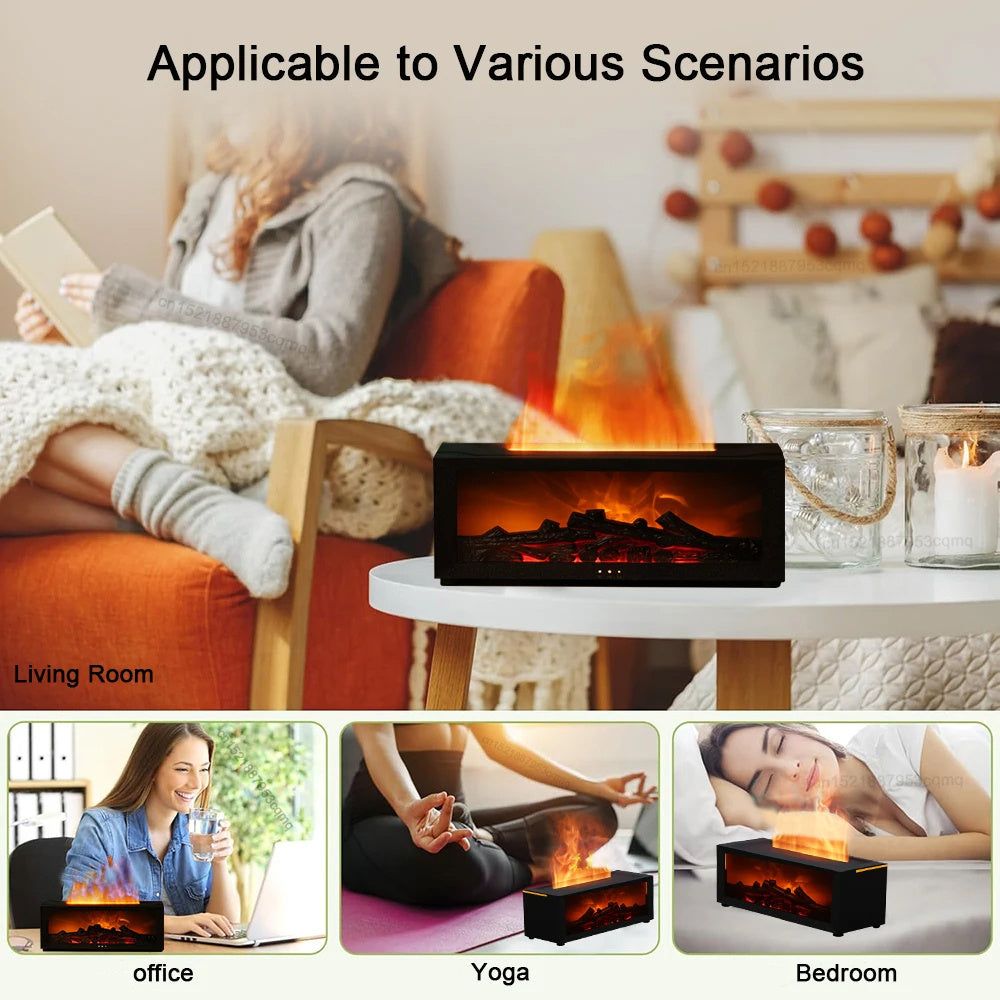New Flame Aromatherapy Diffuser – 3D Fire Effect Humidifier with Essential Oils | Relaxing Home Fireplace Vibes