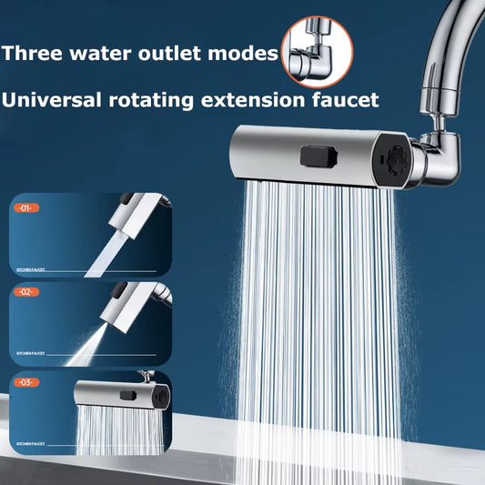 New Kitchen Waterfall Three-Mode Universal Swivel Extension Faucet Splash-Proof Nozzle Sink Multi-Function