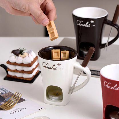 EaseKitch™ Personal Fondue Mug Set — Mini Chocolate, Cheese & Butter Melter Cup with Warmer Stand