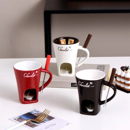 EaseKitch™ Personal Fondue Mug Set — Mini Chocolate, Cheese & Butter Melter Cup with Warmer Stand